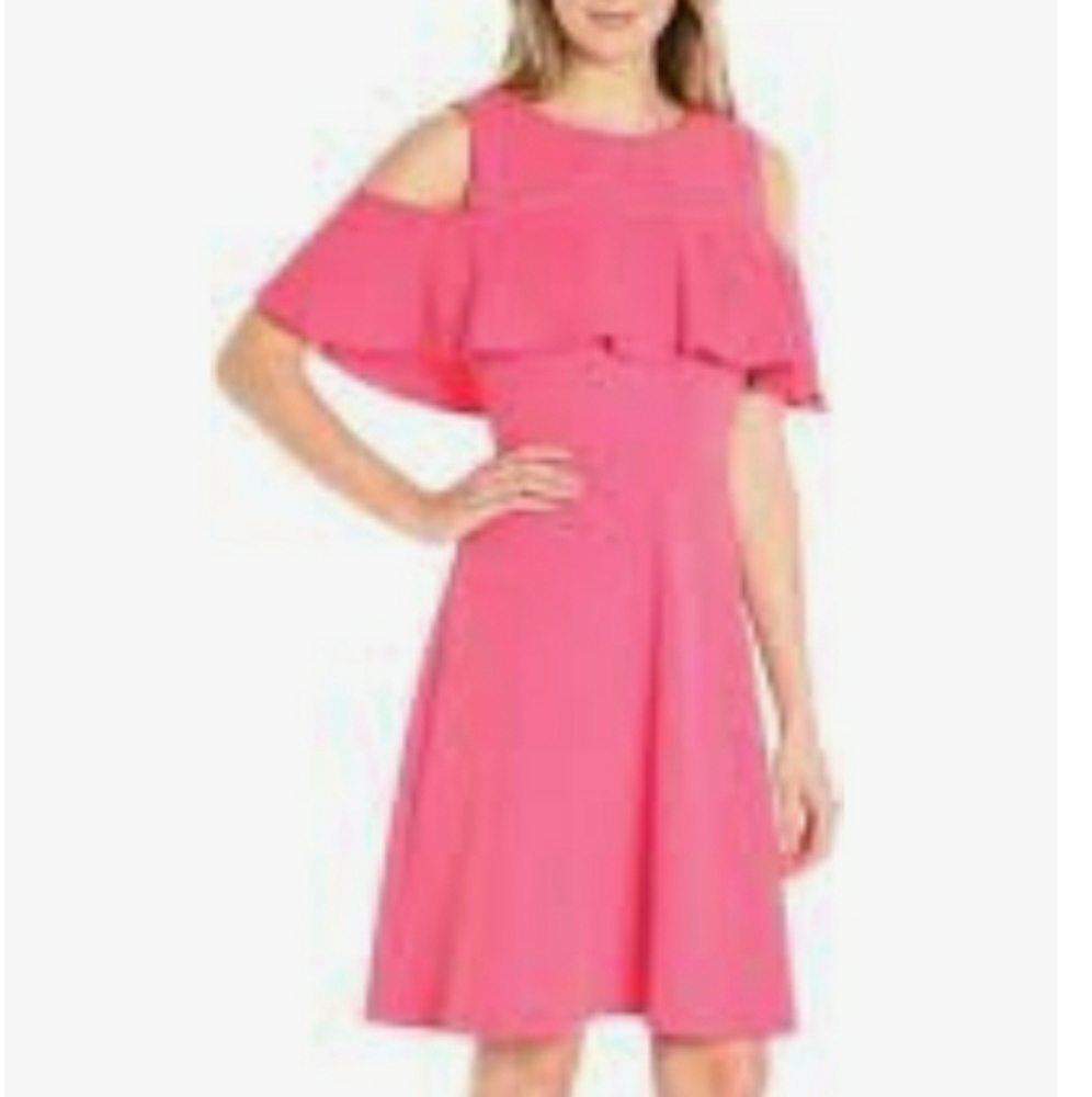 AGB Women's Scuba Crepe Cold Shoulder Fit N Flare
